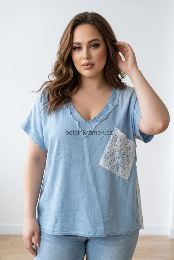 Dámská halenka denim/krajka