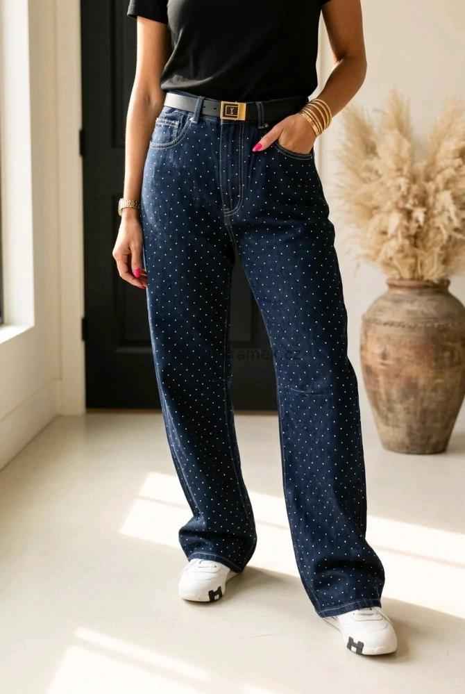Luxusní baggy jeans s kamínky - různé velikosti