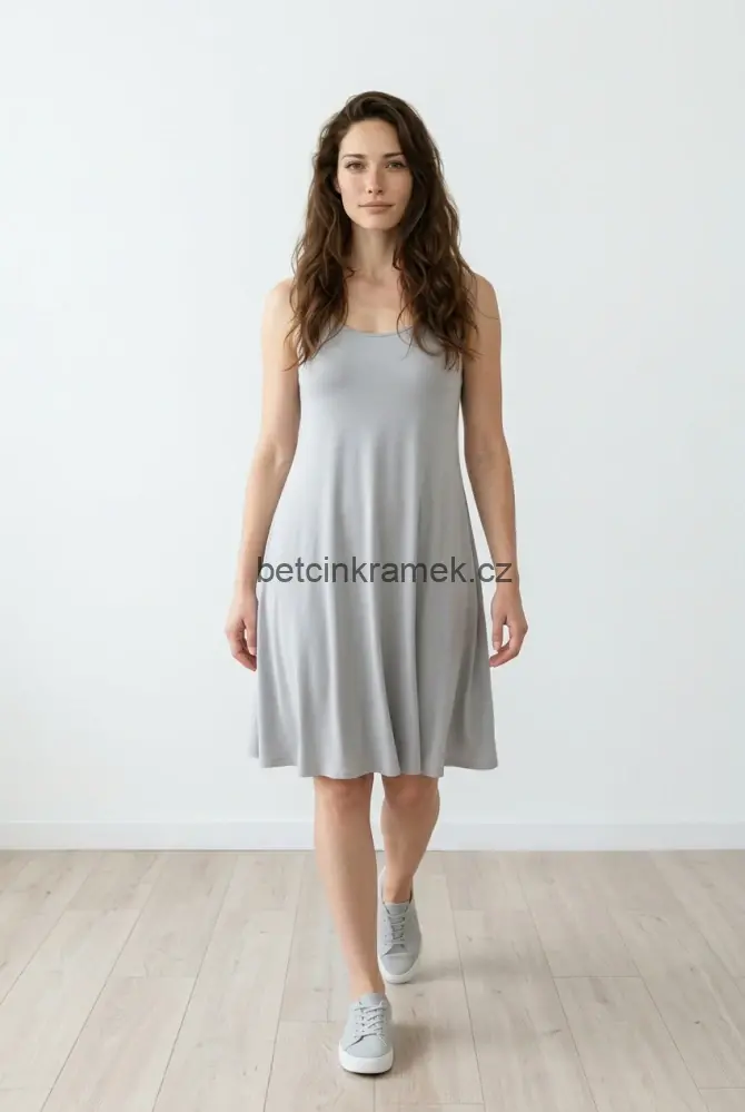 Tílkové oversize šaty hladké - šedé