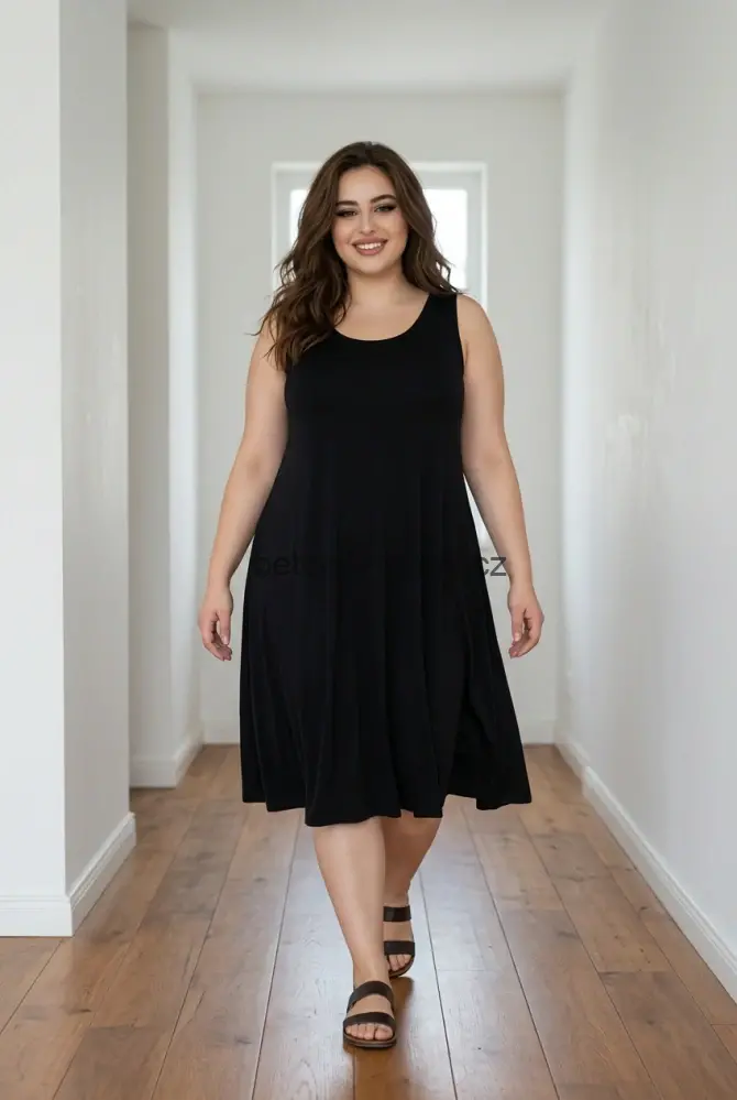 Tílkové oversize šaty hladké - černé