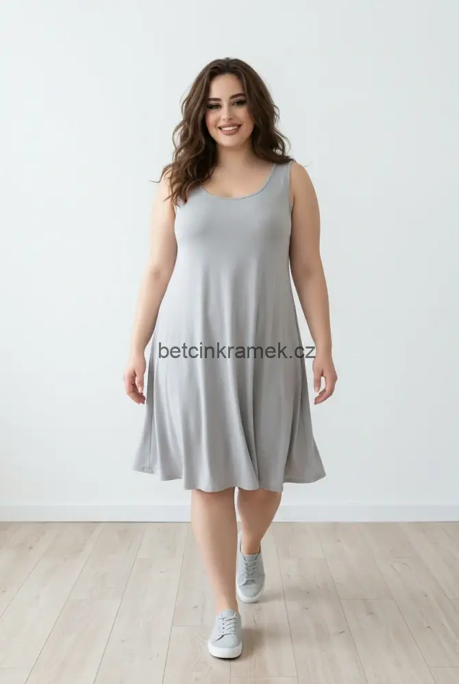 Tílkové oversize šaty hladké - šedé