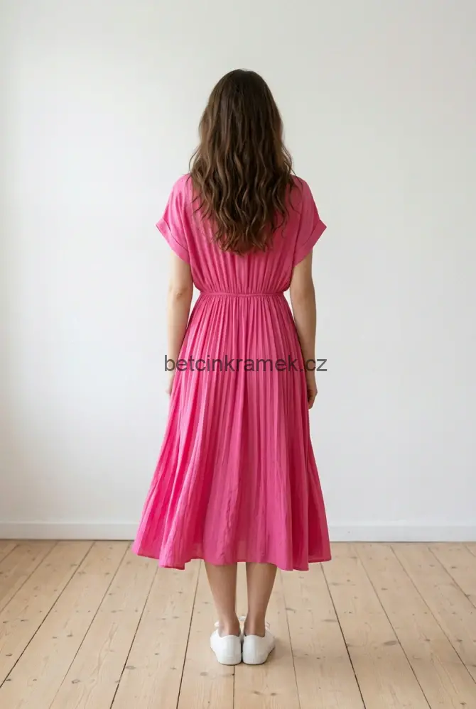 Dlouhé šaty se zlatými detaily a šňůrkami - fuchsiová růžová L/XL