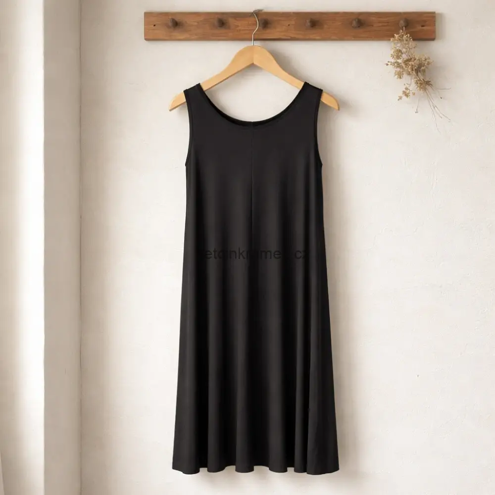 Tílkové oversize šaty hladké - černé