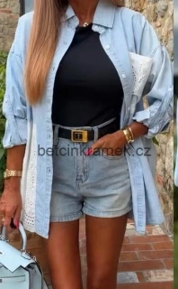 TOP! Stylová denim košile s krajkou